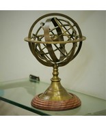 Antique Brass Armillary Sphere Globe Astrolabe Zodiac Sign With Wooden B... - £48.94 GBP