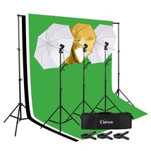 Photo Studio Lighting Photography 3 Backdrop Stand Muslin Light Kit Umbr... - £75.83 GBP