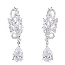 Genuine Rhodium Plated Brass Prong Cubic Zirconia Teardrop Bridal Sets Earrings - £47.37 GBP