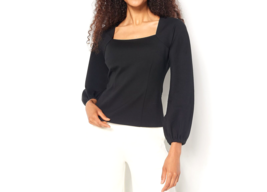 Girl With Curves Ponte Square Neck Blouse Top- Black, Medium - £23.26 GBP