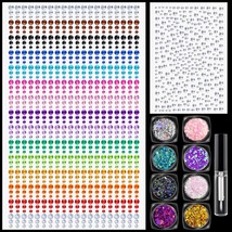 Rainbow Face Gem Stickers and Chunky Glitter Set 1 1225 Pcs 3 6mm Face Rhineston - £15.62 GBP