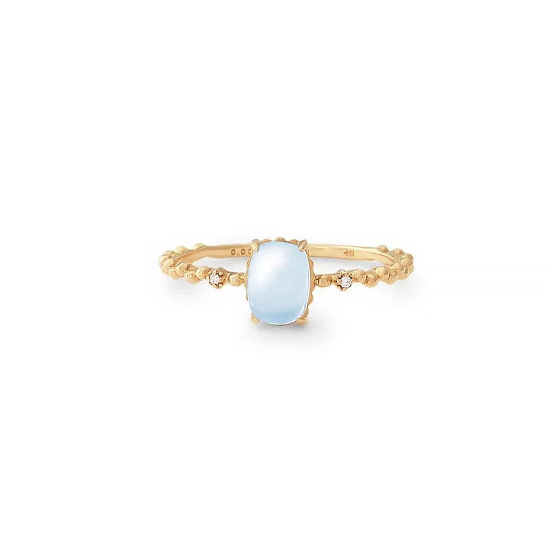 Semi-precious Aquamarine Rings For Women 925 Sterling Silver Ring Light Gold Pla - £38.42 GBP