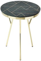 Accent Table Contemporary Green Brass Metalworks Distressed Gray Iron Marble - £542.76 GBP