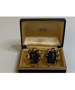 Vintage Swank Cameo Cufflinks Greco Roman Soldier Gold Tone with Box - $12.50
