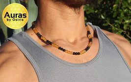 Black Obsidian &amp; Citrine Necklace Natural Gemstone Jewelry Beaded Necklace for M - £23.92 GBP