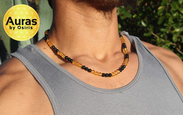 Black Obsidian &amp; Citrine Necklace Natural Gemstone Jewelry Beaded Neckla... - £23.49 GBP