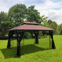 13x10 Outdoor Patio Gazebo Canopy Tent with Brown Top - £300.70 GBP
