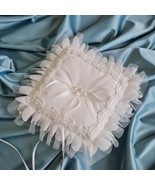 White ring bearer pillow Classic ring pillow with white pearls lace - £27.53 GBP