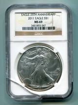 2011 American Silver Eagle Ngc MS69 Brown Label Slab In Cracked Fast Shipment - $44.95