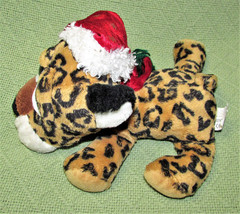 Fiesta Christmas Leopard Plush Wild Jungle Big Eye Cat 8.5&quot; Santa Hat B EAN Bag - £14.86 GBP