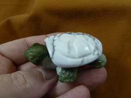 (Y-TUR-LAT-735 white + green serpentine TURTLE tortoise 2piece gemstone FIGURINE - £18.32 GBP