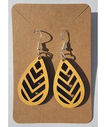 Laser Cut Wood Earrings with Golden Yellow Finish, geometric pattern - $13.58 CAD