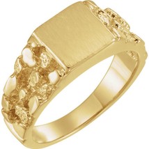 Authenticity Guarantee 
14K Yellow Gold 9MM Men&#39;s Nugget Signet Ring Size 10 - £971.09 GBP