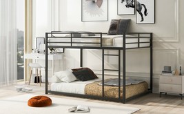 Full over Full Metal Bunk Bed, Low Bunk Bed with Ladder, Black - £224.05 GBP