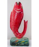 Hand Carved Painted Signed Jumping Wood Red Carp Koi with Human Teeth Sc... - $1,477.86 MXN