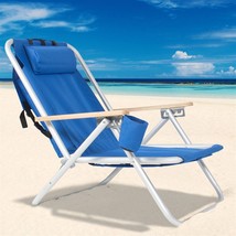 Portable Beach Chair Backpack Foldable w Padded Headrest Cup Holder Camping Blue - £33.50 GBP