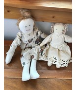 Lot of 2 Vintage Reproduction Fabric Folk Art Dolls w Blond Curly Hair o... - £9.72 GBP
