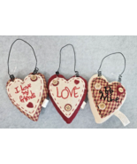 Valentines Primitive Rustic Fabric Heart Ornaments Love Friends Be Mine ... - $12.99