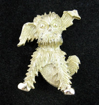 Terrier Dog Pup Pin Vintage Head Tilt Fluffy Floppy Ears Goldtone Brooch 1 5/8&quot; - £11.95 GBP