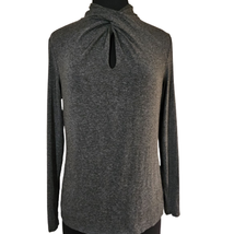 Gray Keyhole Mock Neck Long Sleeve Knit Top Size Large - £27.66 GBP