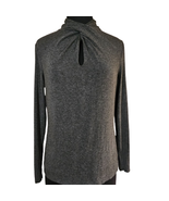 Gray Keyhole Mock Neck Long Sleeve Knit Top Size Large - £27.25 GBP