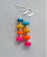 Handmade Multicolor Natural shell Bead silver plated Dangle Earring - £11.15 GBP