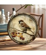 1 Nostalgic Bird and Cherry Round 2D printed wooden mural , size 8x 8 in... - $25.00