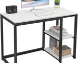 Sinpaid Computer Desk 40-Inch Desk With Two-Tier Shelves Sturdy White Desk, - £64.38 GBP