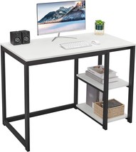 Sinpaid Computer Desk 40-Inch Desk With Two-Tier Shelves Sturdy White Desk, - £64.46 GBP