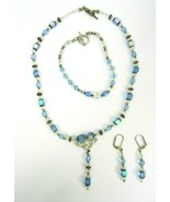 Women&#39;s Costume jewelry set Necklace Bracelet Earrings Blue iridescent c... - $16.82