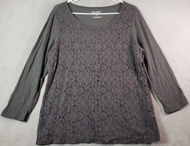Old Navy Blouse Top Womens Large Gray Lace Floral Long Casual Sleeve Round Neck - £5.98 GBP