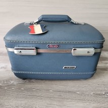 American Tourister Vtg Tiara Blue Hard Travel Makeup Carry On Case w/ Keys Bags - £59.85 GBP