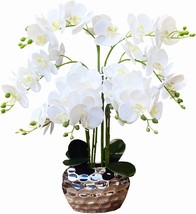 Phalaenopsis Fake Flowers With A Silver Vase, White Orquideas Arrangements In - £64.29 GBP