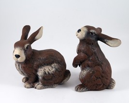 Easter 2 Ceramic Rabbit Figurines Brown and White 5.25&quot; Tall - £9.43 GBP