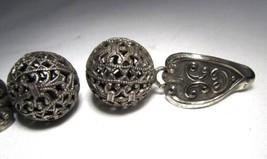 Vintage SANDOR Signed Silver Tone Filigree Ball Dangle Clip Earrings C3715 - £30.29 GBP