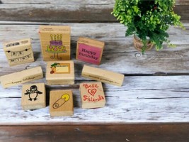 9 Assorted Wood Rubber Decorative Stamps Various Holidays Companies - £8.33 GBP