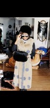 Custom Hand Painted Designer Princess long Shearling suede Fur trim Coat S - £395.67 GBP