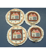Vintage small wooden embroidery 4 hoop set with fabric wall art country ... - $29.80 CAD