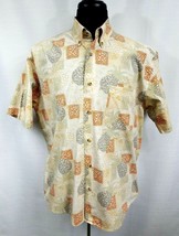 Crossings Mens Large Hawaiian Camp Pineapple Geometric Short Sleeve Casual Tan - £11.78 GBP