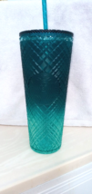 Starbucks 2023 Spring Teal Jewel Green Blue Grid Ombre Cold Cup Tumbler 24oz NEW - £17.54 GBP