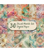 30 Marble Ink Diwali Digital Paper: Gold Foil Diya &amp; Mandala (Digital Do... - $2.95 CAD