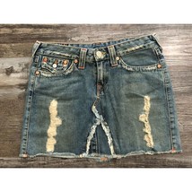 True Religion Womens Size 28 Distressed Blue Jean Denim Shirt - $25.96