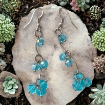 Chandelier Mermaid Earrings Aqua Glass Beaded Dangle Ocean Blue Silver Tone - £15.30 GBP