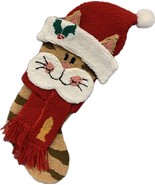Santa’s Workshop Christmas stocking 19” brown cat  red - $24.74