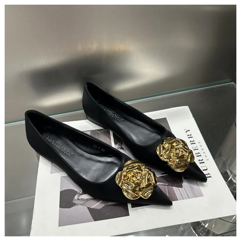 Luxury Gold Metal Buckle Decoration Autumn Footwear Women Flats Shoes La... - $52.24