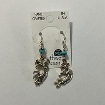 Dancing Kokopelli Southwestern Design Dangle Silver Tone Earrings - £14.61 GBP