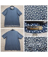 Peter Millar Polo Shirt Mens Large Blue Summer Comfort Ditsy Floral Grey... - $34.60