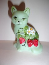 Fenton Glass Jadeite Jade Green Strawberry Sitting Cat Ltd Ed Kibbe #17/37 - £146.75 GBP