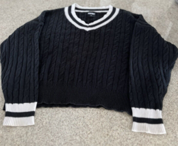 Katie J NYC Black/White V Neck Pullover Sweater XS - £18.15 GBP