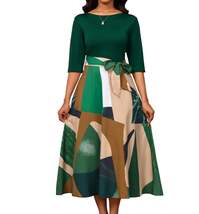 Color Block Maxi Church Dress – Elegant Half-Sleeve Green - $60.00